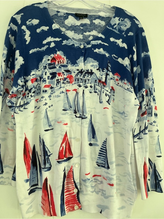Talbots Sweaters - TALBOTS Sailboat Regatta Cotton Cardigan Size Large  Nautical